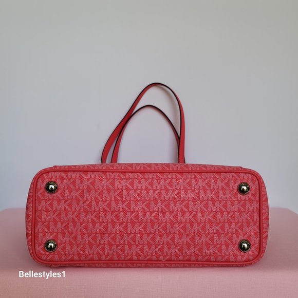 MICHAEL KORS Jet Set East West Top-Zip Signature Logo Tote Bag- Geranium color⭐ - Picture 9 of 16